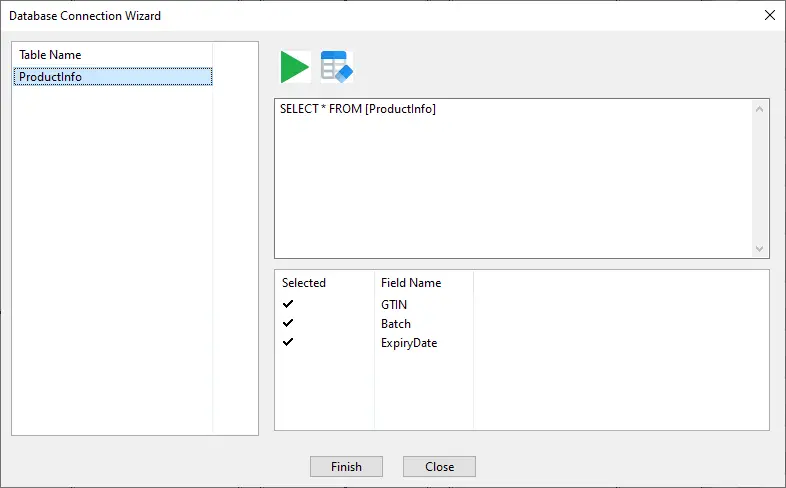BarTag Express database fields choice BarTag Express database fields choice