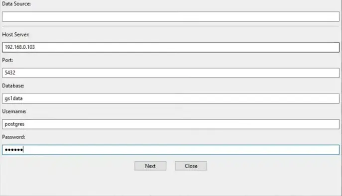 BarTag Express PostgreSQL connector configuration BarTag Express PostgreSQL connector configuration