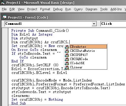 Aztec Code Visual Basic type information