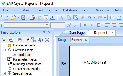 Codabar crystal reports formula field