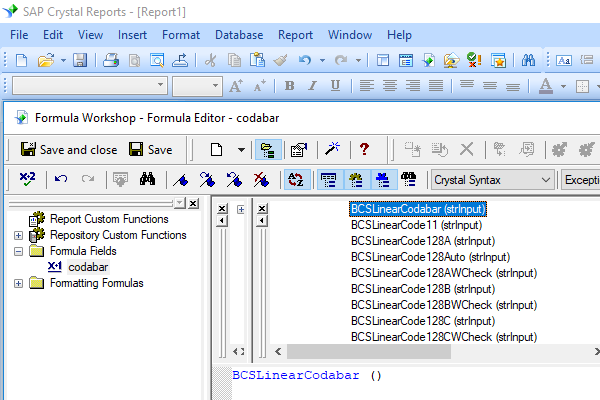 Codabar crystal reports UFL