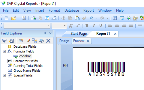 Codabar barcode crystal reports