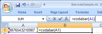 Codabar barcode excel macro