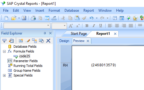 Code25 crystal reports formula field