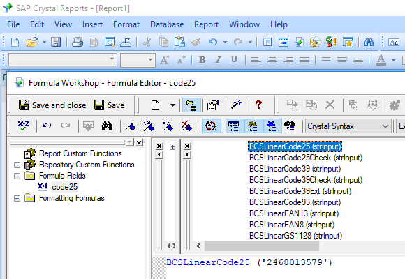 Code25 crystal reports UFL