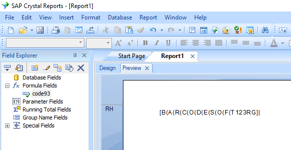 Code93 barcode crystal reports formula field