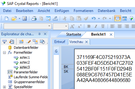 Aztec Code crystal reports Formelfelder