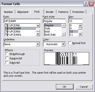 Bookland barcode typeface excel