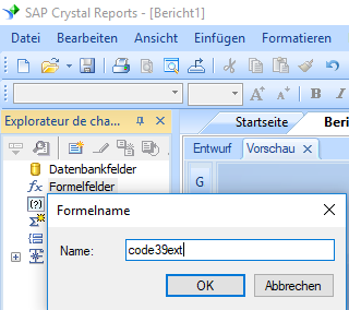 Extended-Code39 barcode erstellen formel crystal reports