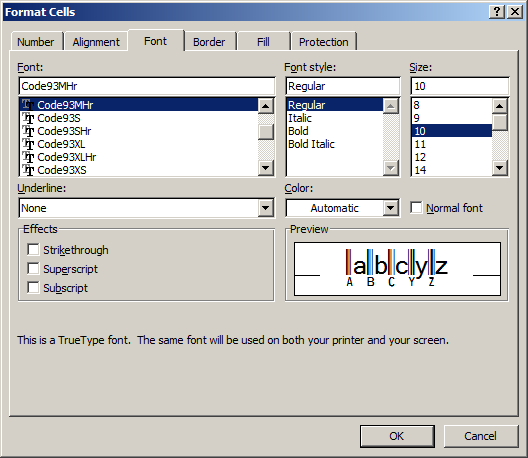 code93 barcode schriftart excel