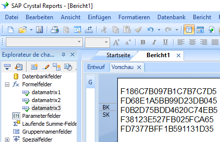 data-matrix Kristallbericht formelfelder