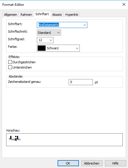 data-matrix Kristallbericht formelfelder