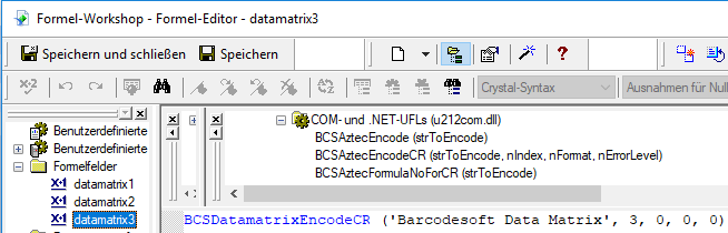 data-matrix Kristallbericht formelfelders