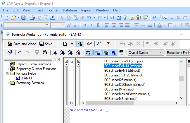 EAN13 barcode crystal reports UFL