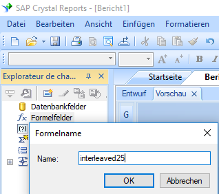 Interleaved 2 aus 5 barcode create formula crystal reports