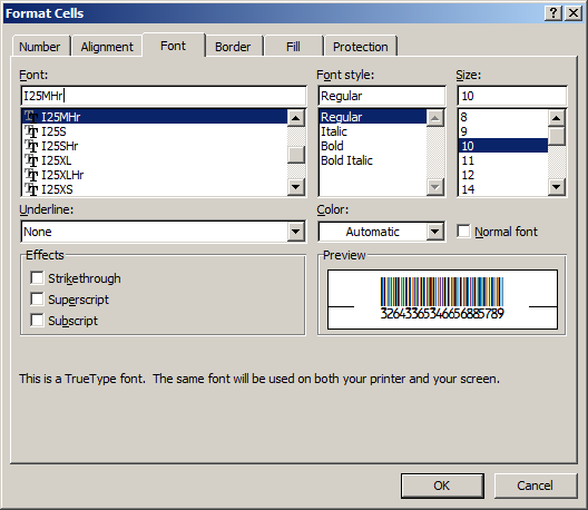 Interleaved 2 aus 5 barcode typeface excel