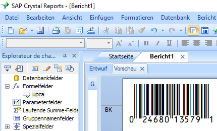 UPCA barcode crystal reports