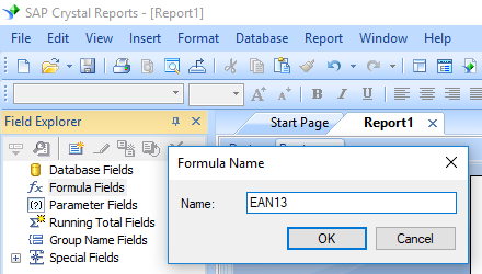 EAN13 barcode crystal reports create formula