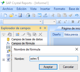 Aztec Code crear fórmula crystal reports