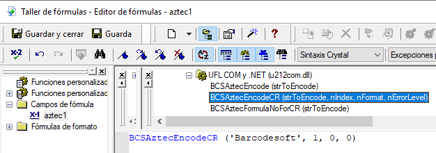 Aztec Code crystal reports UFL