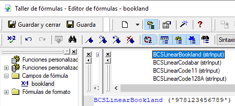 Bookland código de barras crystal reports UFL