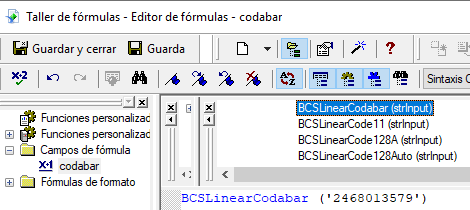 Codabar código de barras crystal reports UFL