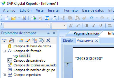 code11 código de barras crystal reports fórmula campo