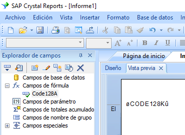 code128 código de barras crystal reports fórmula campo