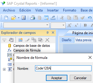 code128 código de barras crear fórmula crystal reports