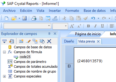 code25 código de barras crystal reports fórmula campo