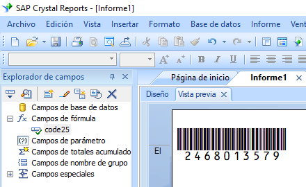 code25 código de barras crystal reports