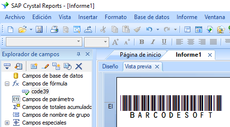 Code39 código de barras crystal reports