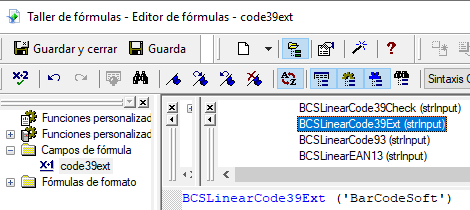 Code39-Extendido código de barras crystal reports UFL