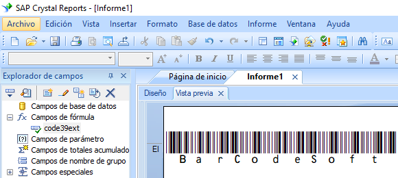 Code39-Extendido código de barras crystal reports