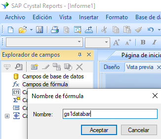 gs1-databar código de barras crear fórmula crystal reports