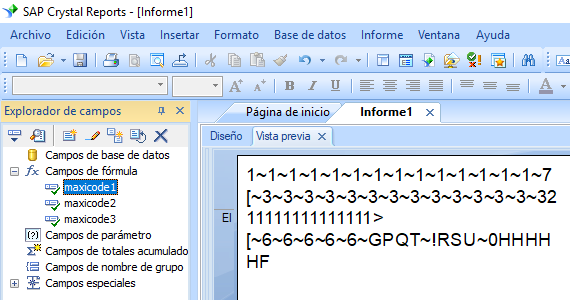MaxiCode crystal reports fórmula campo