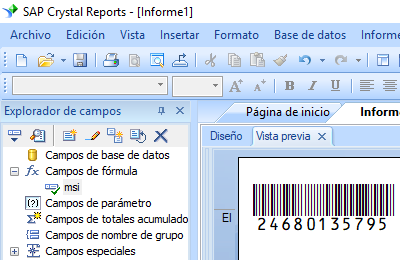 MSI código de barras crystal reports