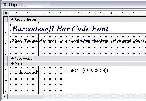 PDF417 macro MS Access