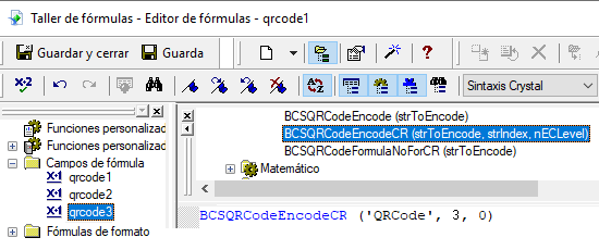 QRCode crystal reports fórmula campos