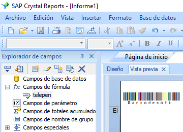 Telepen código de barras crystal reports