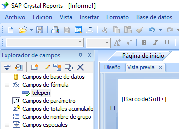 Telepen código de barras crystal reports fórmula campo