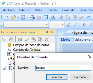 Telepen código de barras crear fórmula crystal reports