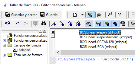 Telepen código de barras crystal reports UFL