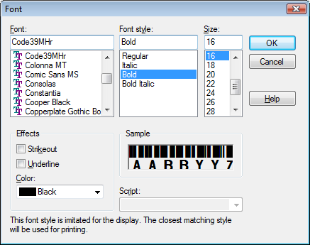 visual foxpro barcode font