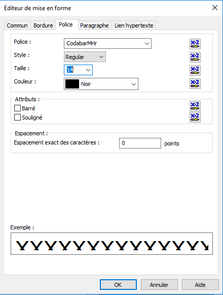 code à barres codabar font crystal reports