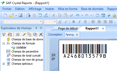 code à barres codabar crystal reports