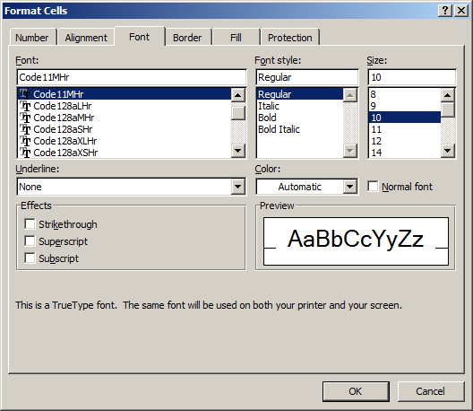 police code-à-barres code11 excel