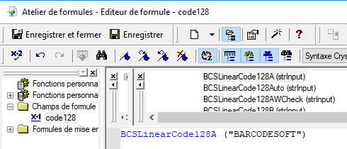 Générer Code à Barres Code128 Dans Crystal Reports