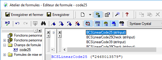 code25 barcode crystal reports UFL