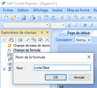 code39 code à barre créer formule crystal reports